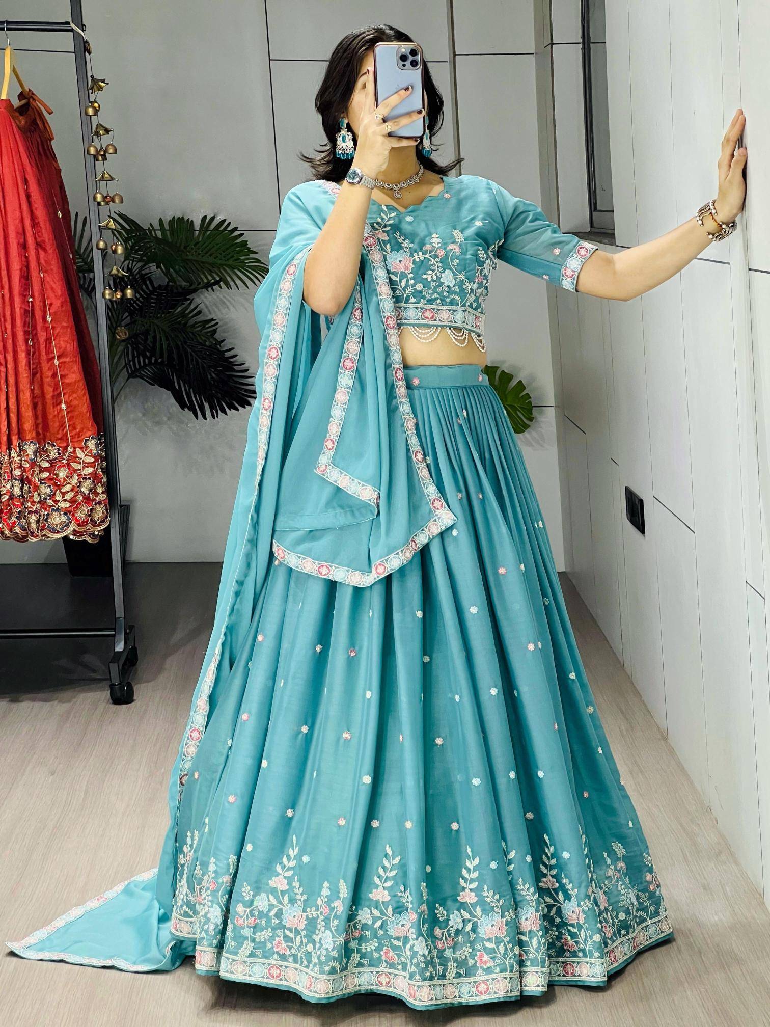 GRTN 8119 SKY Gorgette Cheap Lehenga Choli wholesalers in Mumbai